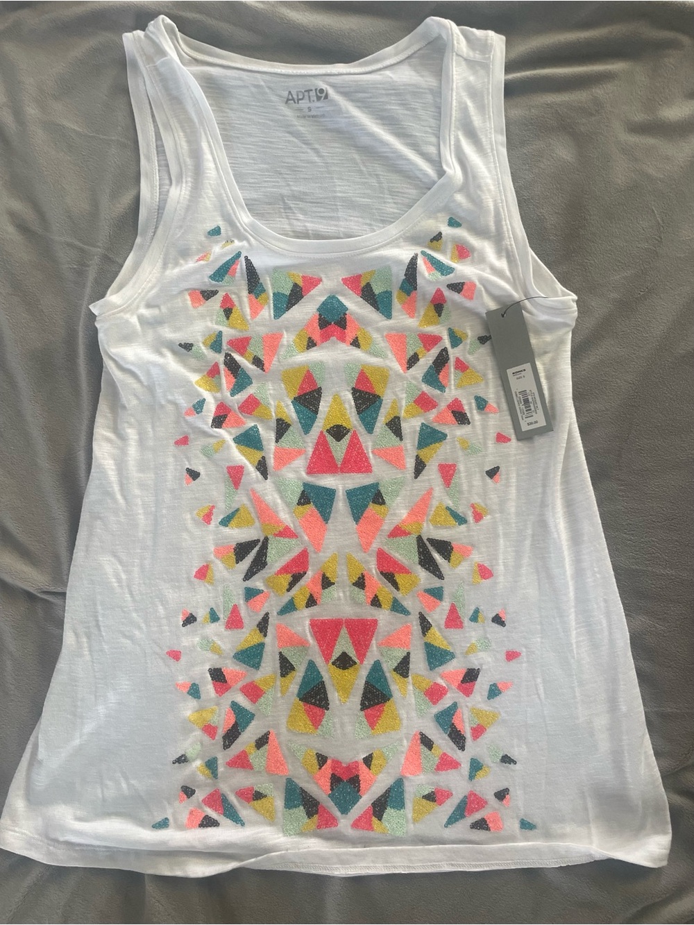 Apt. 9 White Tank Top with Neon Geometric Print